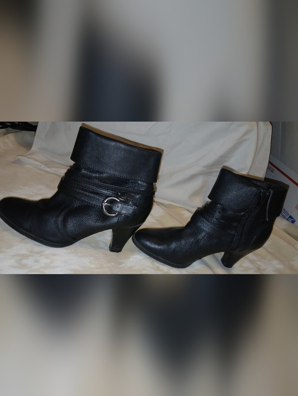 Women’s  Size 7 Black LeathervAnkle Boots with Buckle Accent